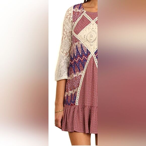 Umgee Woman's Crochet Boho, Bohemian pheasant,  Long Lace Bell Sleeve Dress, NWT - Picture 2 of 10
